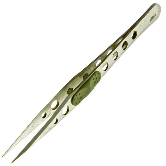 Hayashi Hamono Allex P-1P Straight Type Professional Stainless Steel Tip Pointed Precision Tweezers, with Elastic Grip, to Hold Small Items