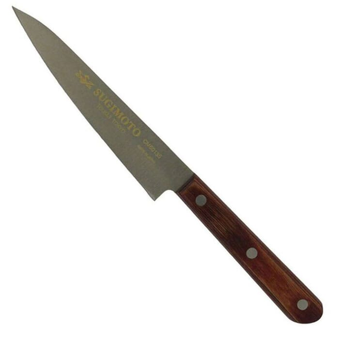Sugimoto CM60135 Stainless Steel Double Bevel Japanese Gyuto Kitchen Knife 15cm, with Red Wood Handle, for Cutting Meat & Vegetables