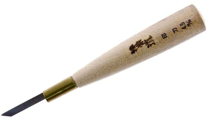 Michihamono Japanese Hanko Stone Carving Tool 4.5mm Skew Angled Corner Flat Chisel, with Wooden Handle, to Carve Corners & Add Details