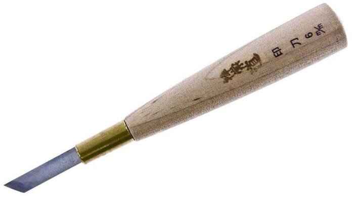 Michihamono Japanese Hanko Stone Carving Tool 6mm Skew Angled Corner Flat Chisel, with Wooden Handle, to Add Details & Carve Corners
