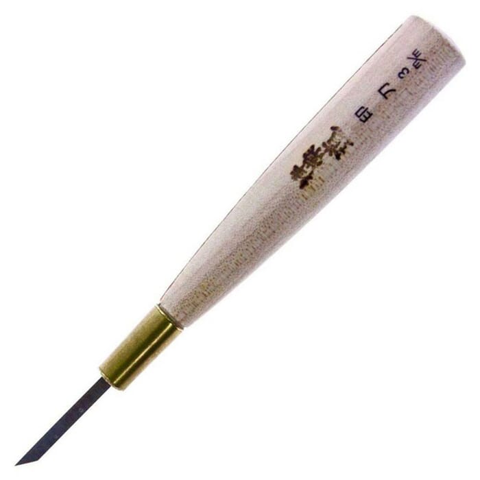 Michihamono Japanese Hanko Stone Carving Tool 3mm Skew Angled Corner Flat Chisel, with Wooden Handle, for Smoothing & Finishing Corners