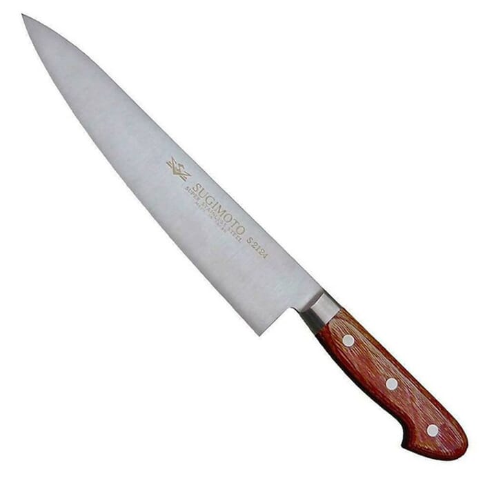 Sugimoto S2124 Super Stainless Steel Professional Japanese Gyuto Kitchen Knife 24cm, with Red Wood Handle, for Cutting Meat & Vegetables