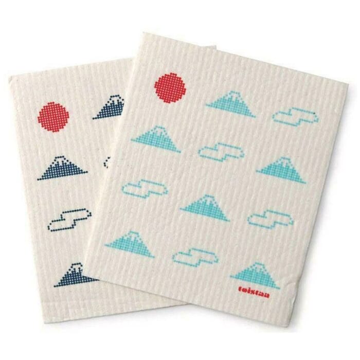 Keystone 2-Pack Set Japan Mount Fuji Natural Cellulose Cotton Wiping Kitchen Reusable Sponge Cloth 17x20cm, for Cleaning