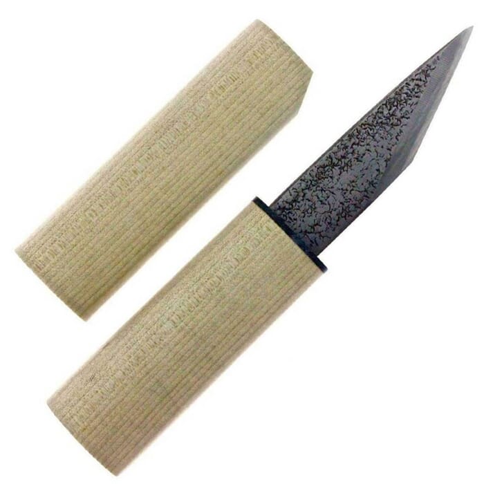 Michihamono Woodcarving Tool Yokote Damascus Style 90mm Japanese Wood Carving Whittling Knife, with Wooden Handle & Sheath, for Woodworking