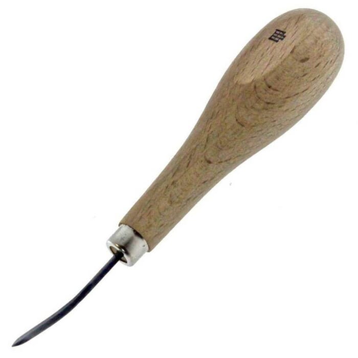 Kyoshin Elle Leathercraft Tool Diamond Point Curved Stitching Leather Awl, with Wooden Handle, for Leather Hand Sewing