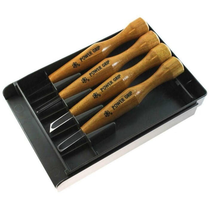 Mikisyo Power Grip Woodcarving 4-Piece Set Left Handed Gouges & Chisels Wood Carving Tool Kit, with Red Beech Wood Handles, for Woodworking