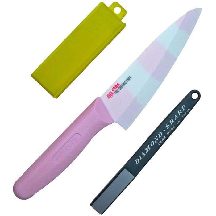 Forever Cera SC14PW General Purpose Japanese Fine Ceramic Kitchen Knife Pink 14cm, with Sharpener, for Cutting & Slicing