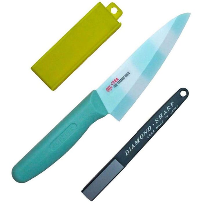 Forever Cera SC14GW General Purpose Japanese Fine Ceramic Kitchen Knife Blue 14cm, with Sharpener, for Cutting & Slicing