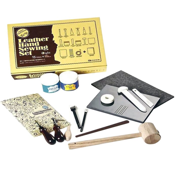 Craft Sha Leathercraft Stitching Kit 15 Tool Light Leather Hand Sewing Starter Set, with Easy to Follow Guidebook, for Leatherworking