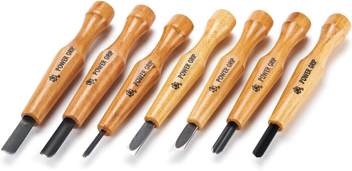 Mikisyo Power Grip Woodcarving 7-Piece Set Gouges & Chisels Wood Carving Tool Kit, with Red Beech Wood Handles, for Woodworking