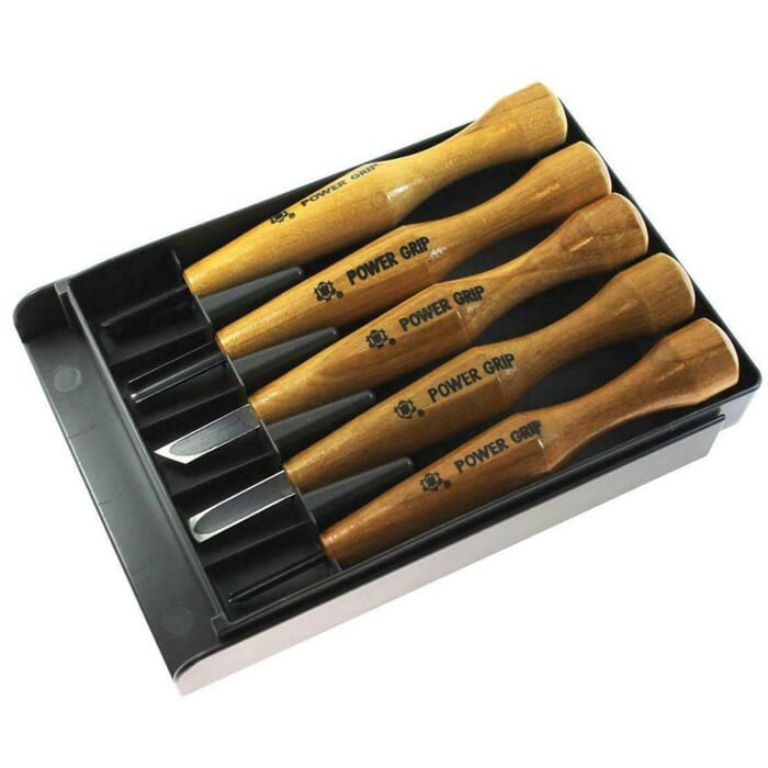 Mikisyo Power Grip Woodcarving 5-Piece Set Gouges & Chisels Wood Carving Tool Kit, with Red Beech Wood Handles, for Woodworking