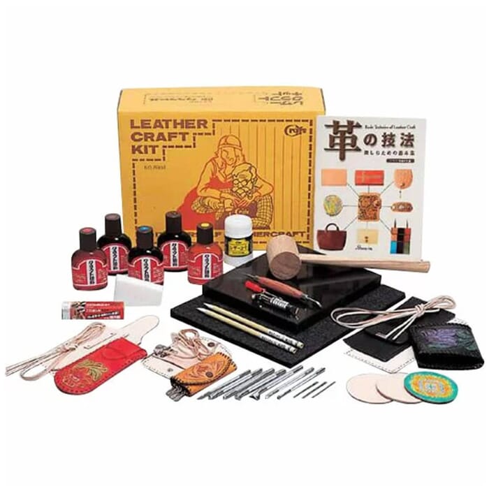 Craft Sha Leathercraft Tools Set Leather Carving, Stamping, Lacing, & Dyeing Starter Kit, with Book, for Leatherworking