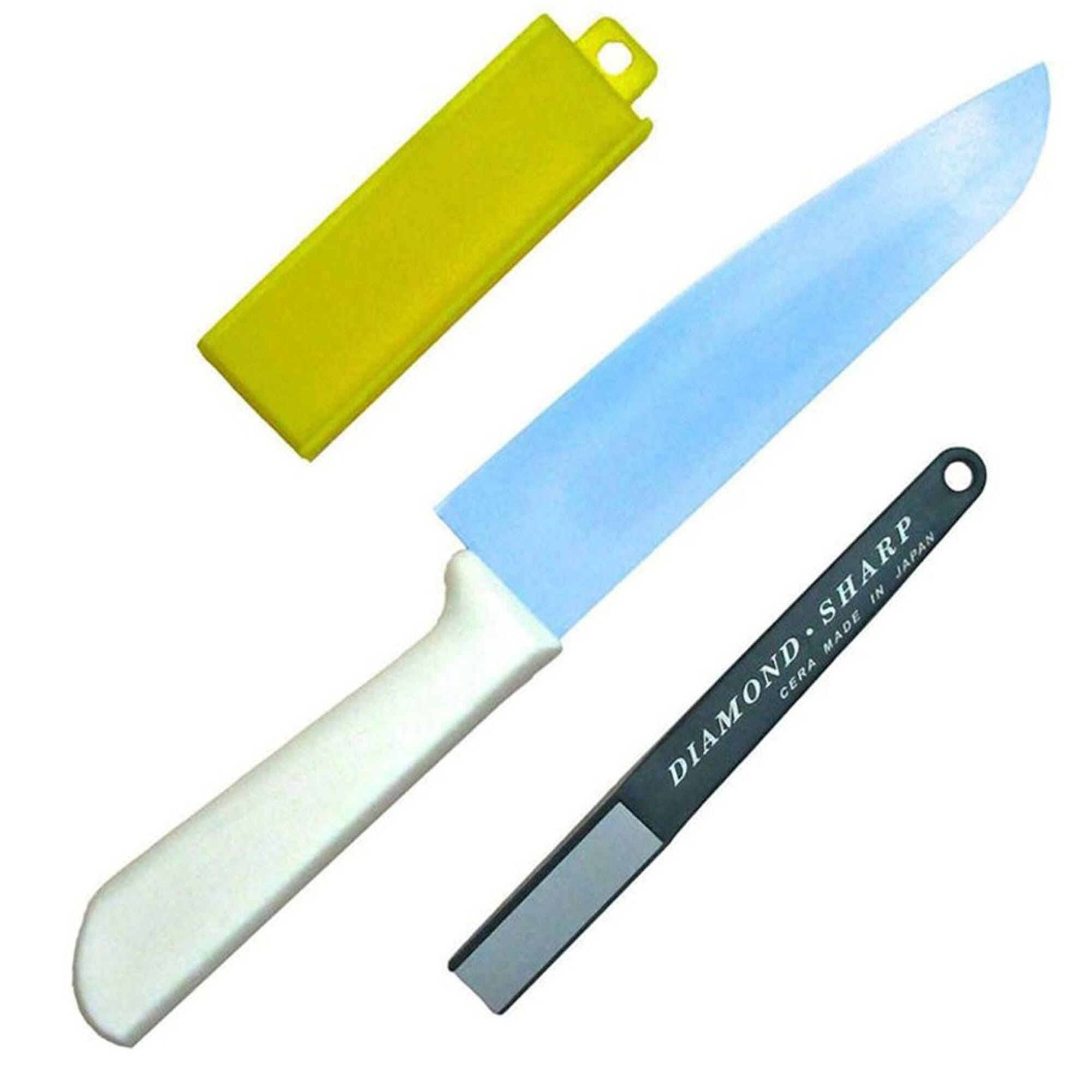 Forever Cera SSP101LBL-W Japanese Santoku General Purpose Ceramic Kitchen Knife 16.5cm, with Sharpener, for Cutting & Slicing