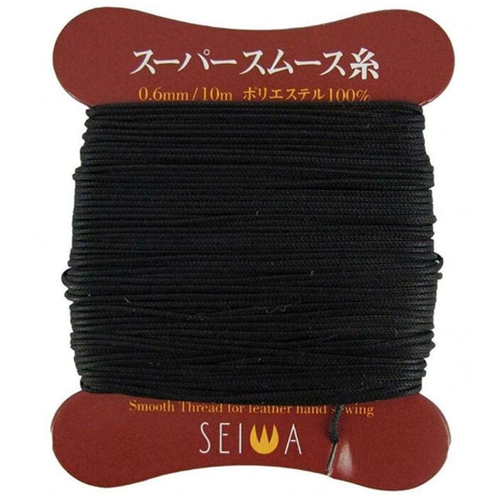 Seiwa Leathercraft Hand Sewing Tool 0.6mm Heavy-Duty Non-Stretch Black 10m Polyester Waxed Smooth Leather Thread, for Stitching Leatherwork