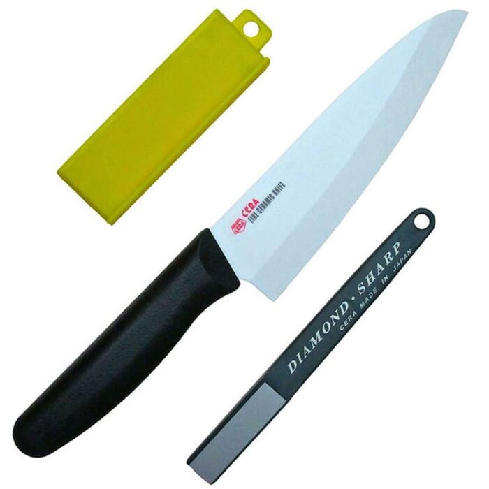 Forever Cera SC16WB Japanese Fine Ceramic General Purpose Kitchen Knife 16cm, with Blade Sharpener, for Slicing & Cutting