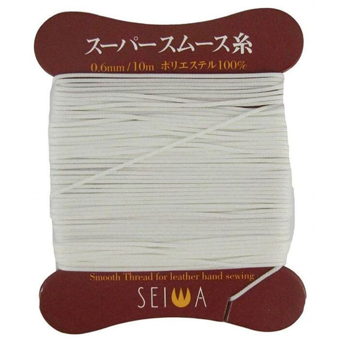 Seiwa Leathercraft Hand Sewing Tool 0.6mm Heavy-Duty Non-Stretch White 10m Polyester Waxed Smooth Leather Thread, for Stitching Leatherwork