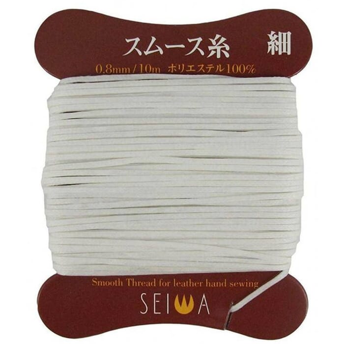 Seiwa Leathercraft Hand Sewing Tool 0.8mm Heavy-Duty Non-Stretch White 10m Polyester Waxed Smooth Leather Thread, for Stitching Leatherwork