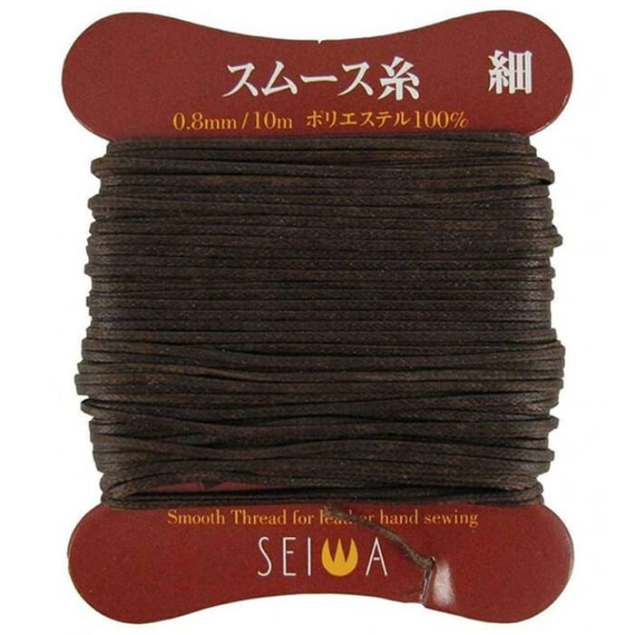 Seiwa Leathercraft Hand Sewing Tool 0.8mm Heavy-Duty Non-Stretch Brown 10m Polyester Waxed Smooth Leather Thread, for Stitching Leatherwork