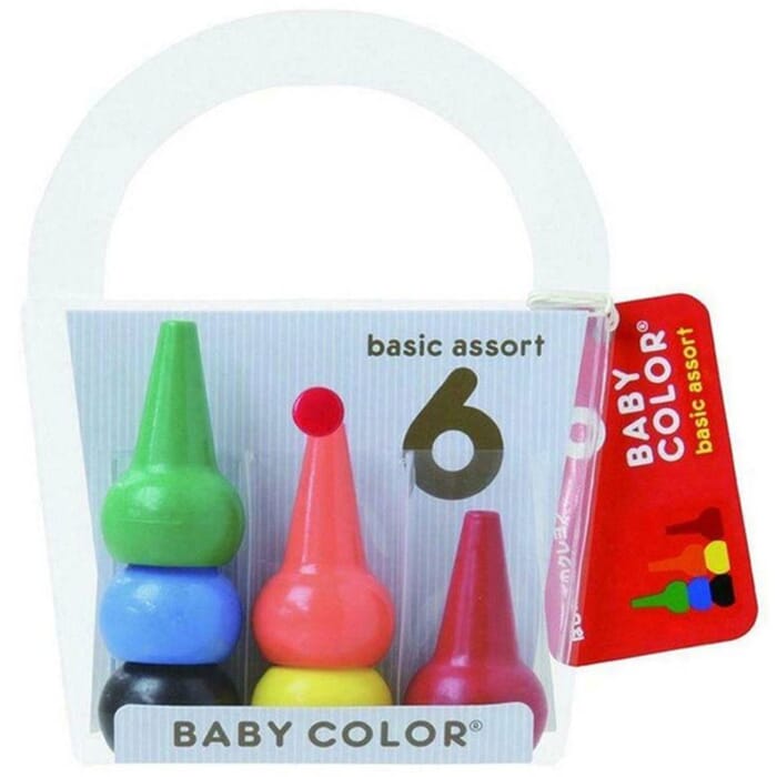 Aozora Japanese Arts & Crafts Baby Color Basic Assort 6 Colours Stackable Safety Crayon Set, for Coloring & Drawing