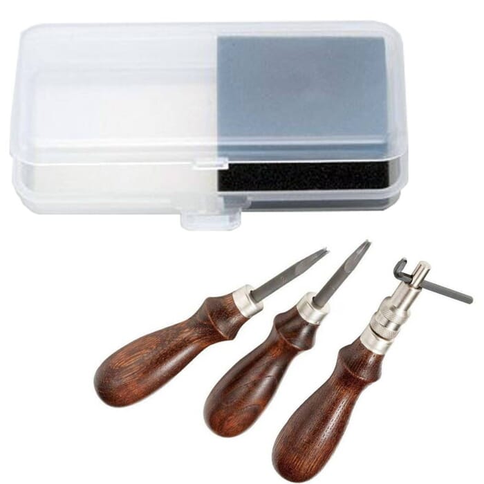 Kyoshin Elle 3 Piece Leathercraft Tools Set Leather Edge Beveler & Adjustable Stitching Groover Kit, with Case, for Leather Sewing