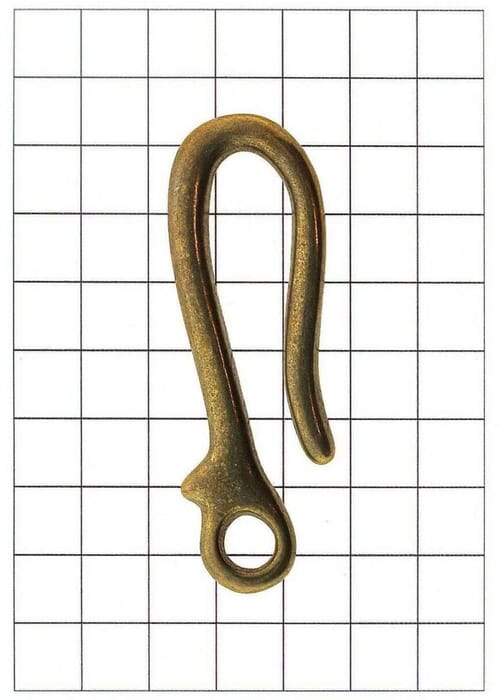 Yanagiba Leathercraft Hardware Plain Solid Brass Hook L 70mm x 24mm, for Hooking Keychain or Wallet Lanyard in Belt