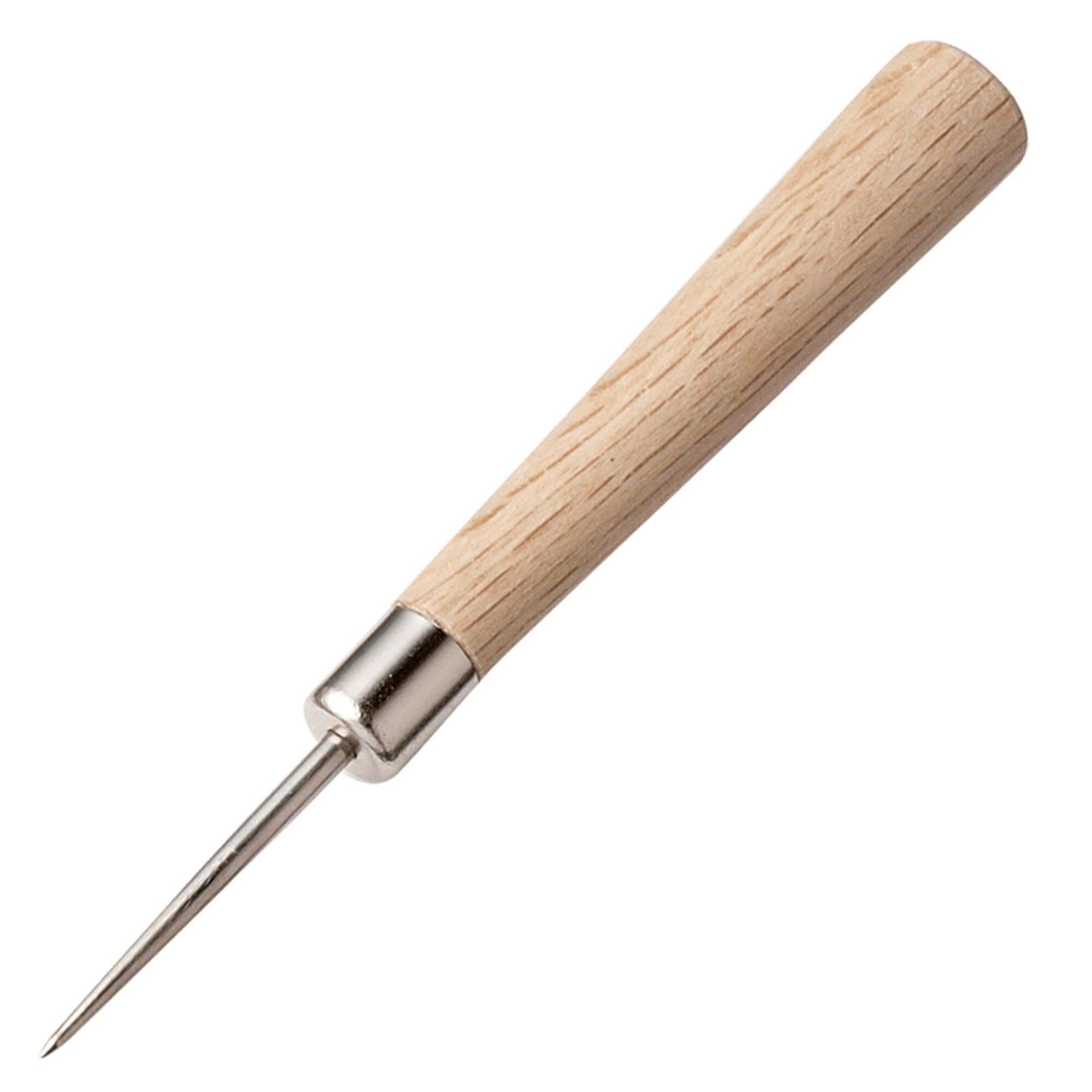 Kyoshin Elle Leathercraft Tool Diamond Point Curved Stitching Leather Awl, with Wooden Handle, for Leather Hand Sewing