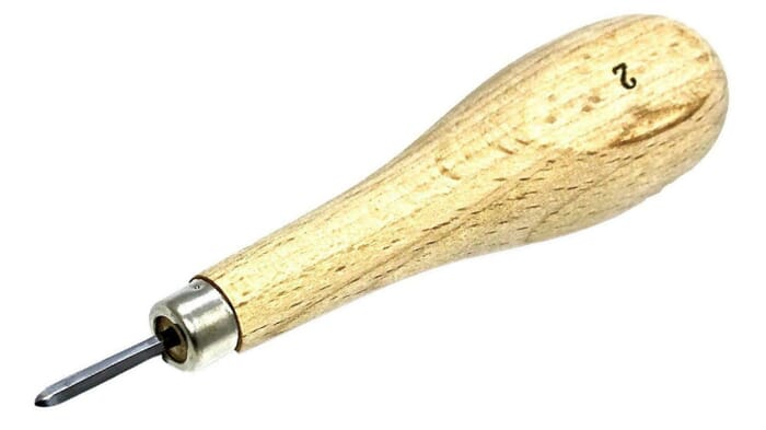 Seiwa Leathercraft Tool 4mm Leather Stitching Awl Diamond Point Size 2, with Wooden Handle, for Punching Stitch Holes in Leatherworking