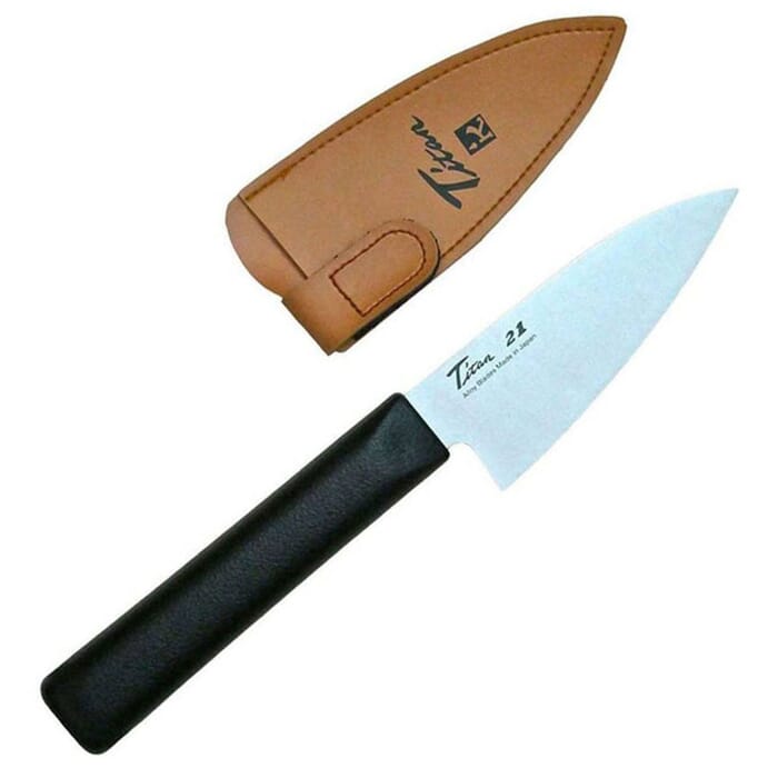 Forever Cera Japanese FT10 Titanium Hybrid Leisure Deba Bocho Kitchen Knife 10cm, with Safety Sheath, for Cutting & Cleaning Fish