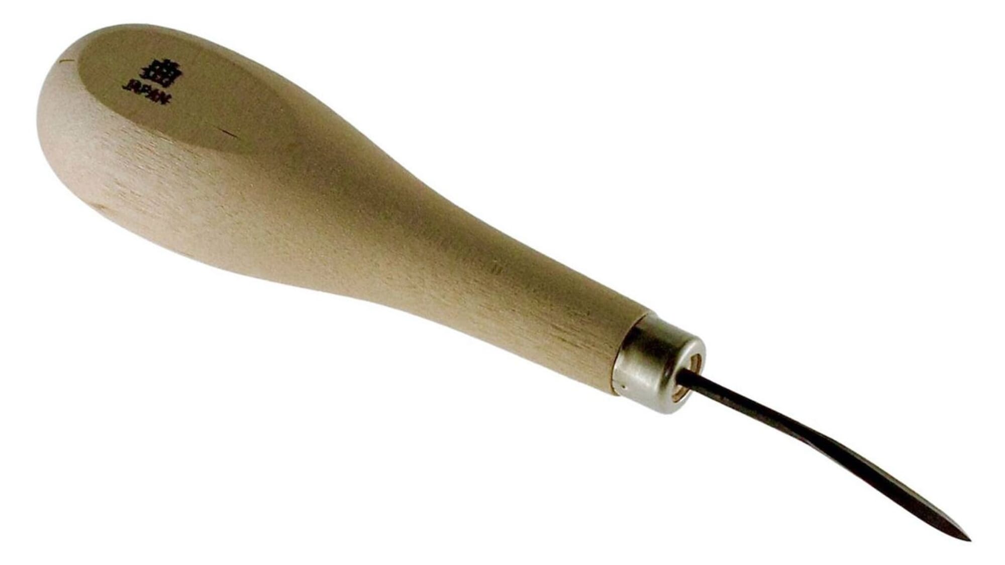 Seiwa Leathercraft Hand Sewing Tool Curved Diamond Point Stitching Awl, with Wooden Handle, for Punching Stitch Holes in Leatherwork