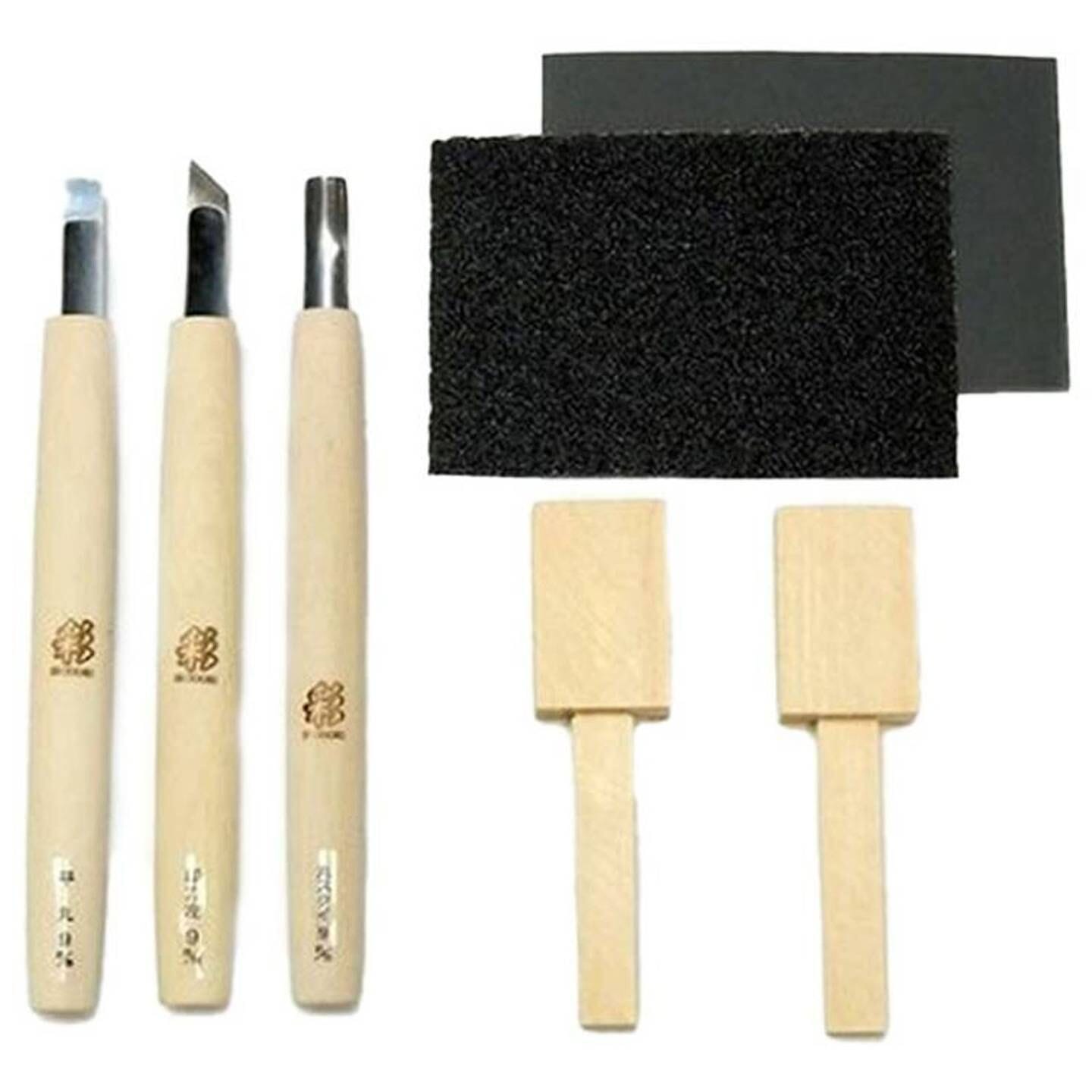 Michihamono Japanese Wood Carving Set 3 Piece Carvy Woodworking Tool  Starter Kit, with 2 Piece Spoon-Shaped Cypress Wood, for Woodcarving