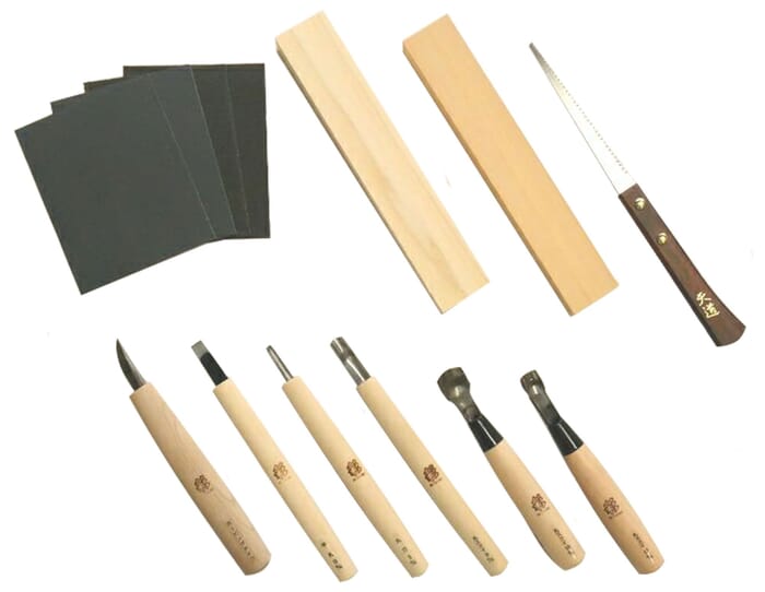 Michihamono Japanese Wood Carving Chisels Gouges Tools Set Woodworking Handmade Cutlery Kit with Box & Cloth Case to Carve Wooden Cutleries
