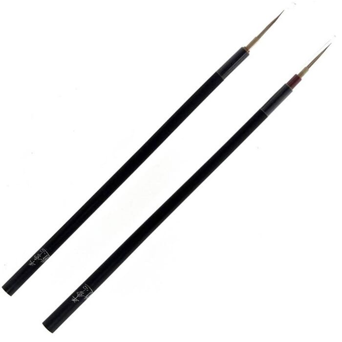 Michihamono Japanese Art Supply Set of 2 Adjustable 30mm Bamboo Wood Handle Fine Pointed Tip Detail Woodcarving Paint Brush