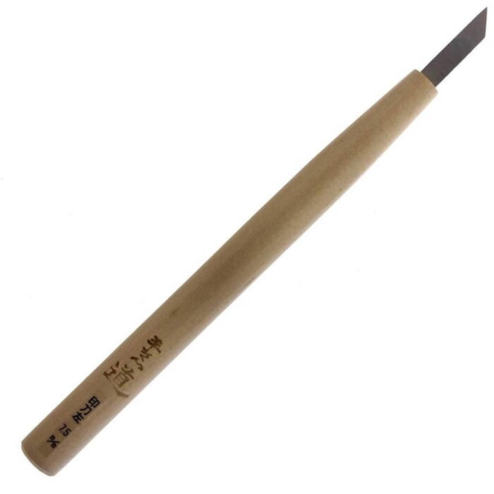 Michihamono Medium 7.5mm Wood Carving Tool Left Skew Angled Corner Chisel, with Wooden Handle, to Carve Corners in Woodworking