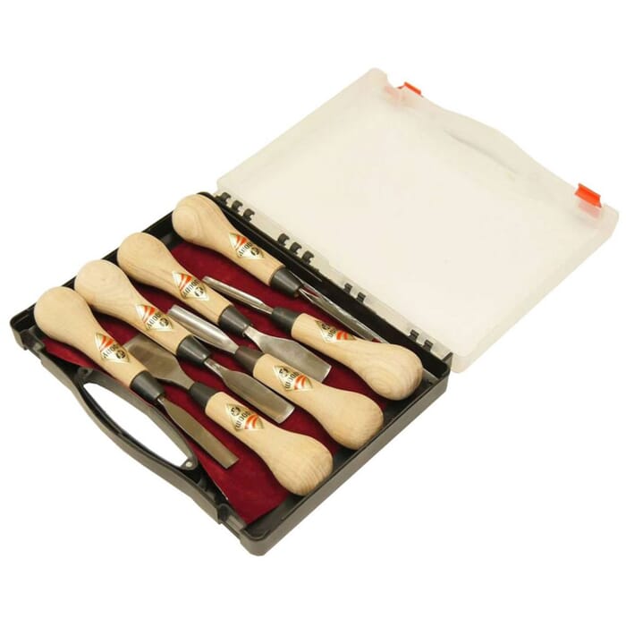 Michihamono Woody Chisel Woodworking Tools 7 Piece Japanese Wood Carving Gouge & Chisel Set, with Plastic Case, for Woodcarving