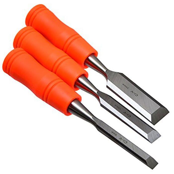 Takagi Woodcarving Tools 3-piece Set Chrome Vanadium Steel Flat Chisel, with Polypropylene Handle, for Woodworking