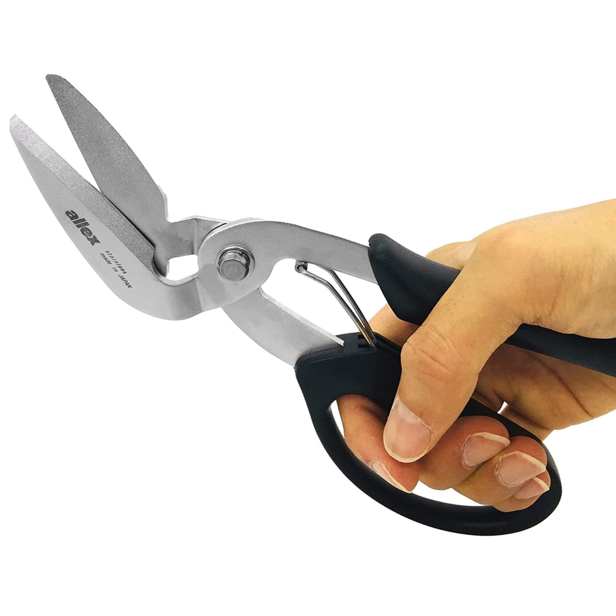 ALLEX Japanese Sheet Metal Cutter Shears 9.5 Straight Blade, Heavy Duty  Japanese Steel Blade with Spring Loaded Handle, Made in JAPAN, Black