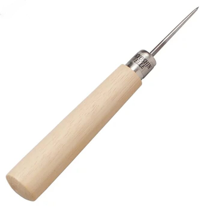 Kyoshin Elle Leathercraft Sewing Tool Round Point Leather Stitching Scratch Awl, with Wooden Handle, for Drilling & Marking Leather