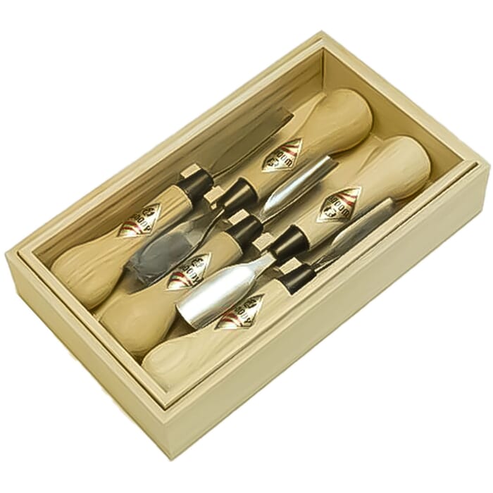 Michihamono Woody Chisel 5 Piece Japanese Wood Carving Gouge & Chisel Tools Set, with Paulownia Wooden Box, for Woodworking