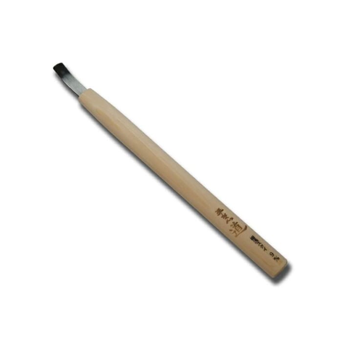 Michihamono Japanese Wood Carving Tool 9mm Short Bent Very Shallow U Gouge, with Wooden Handle, for Woodworking