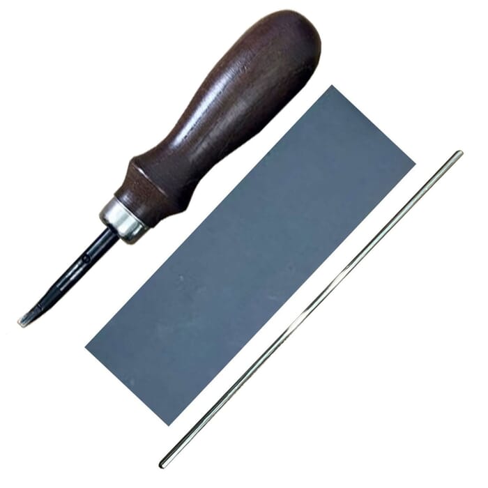 Oka Pro Edger No.0 Leathercraft Tool 0.6mm Leather Edge Beveler, with Sharpening Rod & Sandpaper, to Trim & Smooth Leather Edges