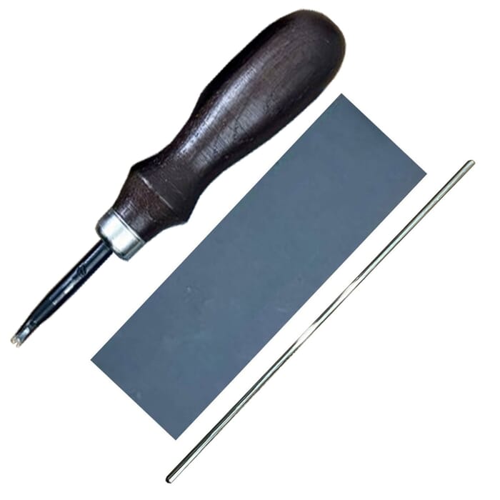 Oka Pro Edger No.4 Leathercraft Tool 1.4mm Leather Edge Beveler, with Sharpening Rod & Sandpaper, to Trim & Smooth Leather Edges