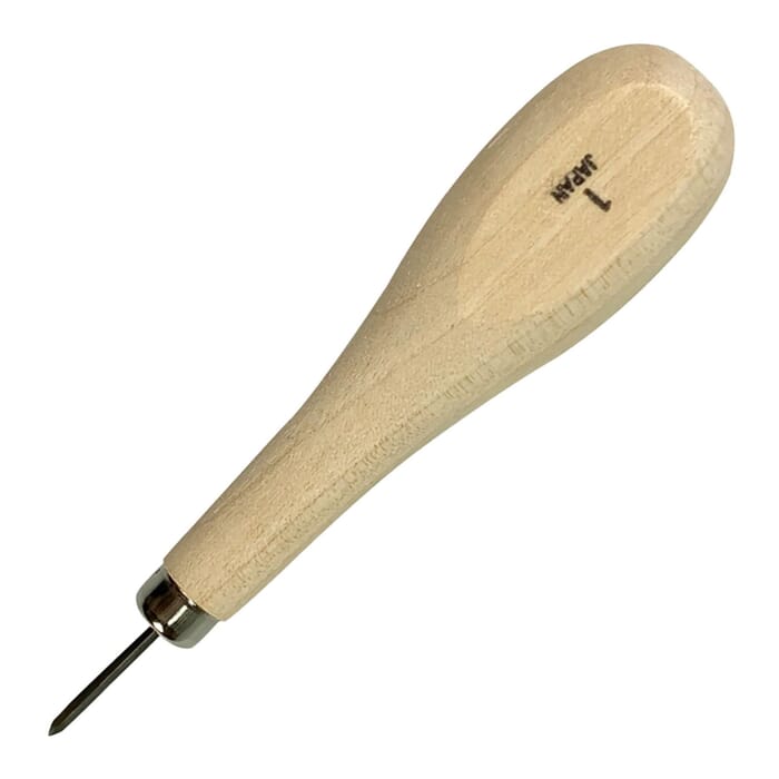Oka Stitching Awl No.1 Small Diamond Point Leathercraft Hand Sewing Tool 2mm, with Wooden Handle, to Punch Stitch Holes in Leatherworking