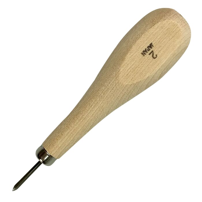 Oka Stitching Awl No.2 Small Diamond Point Leathercraft Hand Sewing Tool 2.5mm, with Wooden Handle, to Punch Stitch Holes in Leatherworking