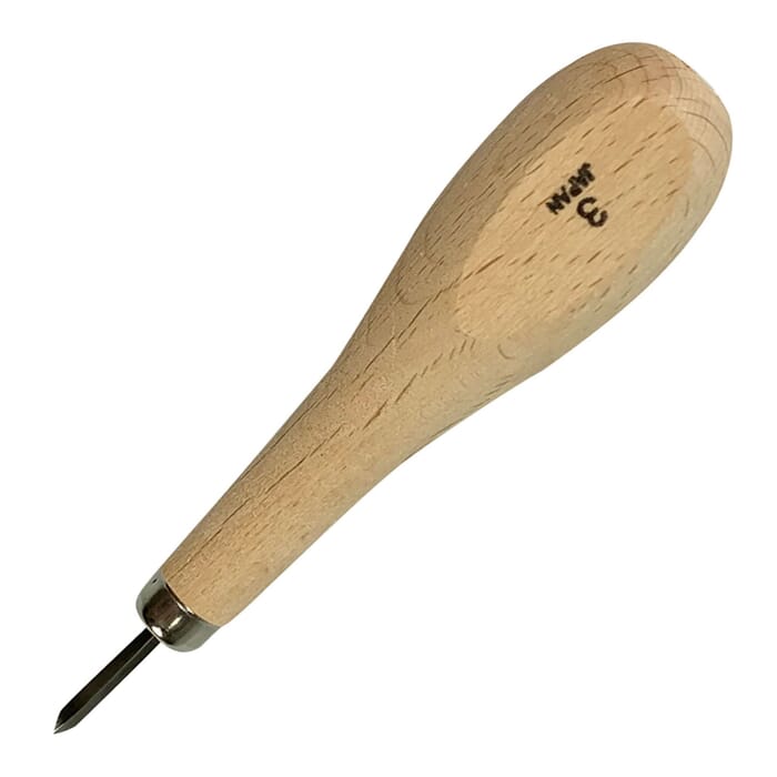 Oka Stitching Awl No.3 Small Diamond Point Leathercraft Hand Sewing Tool 3mm, with Wooden Handle, to Punch Stitch Holes in Leatherworking