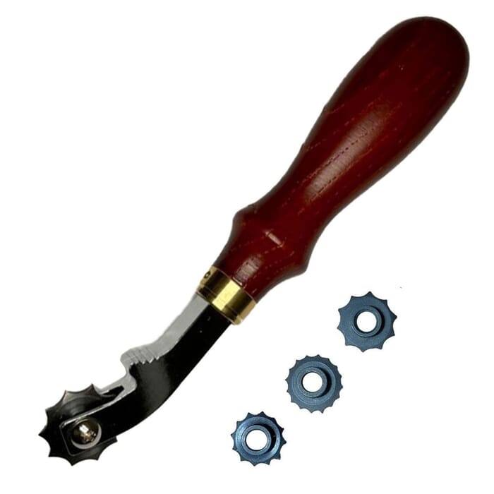 Oka Special Pro Overstitch Wheel Mahogany Leathercraft Tool Stitching Spacer, with 4pc Cogs, to Add Marks for Leather Sewing