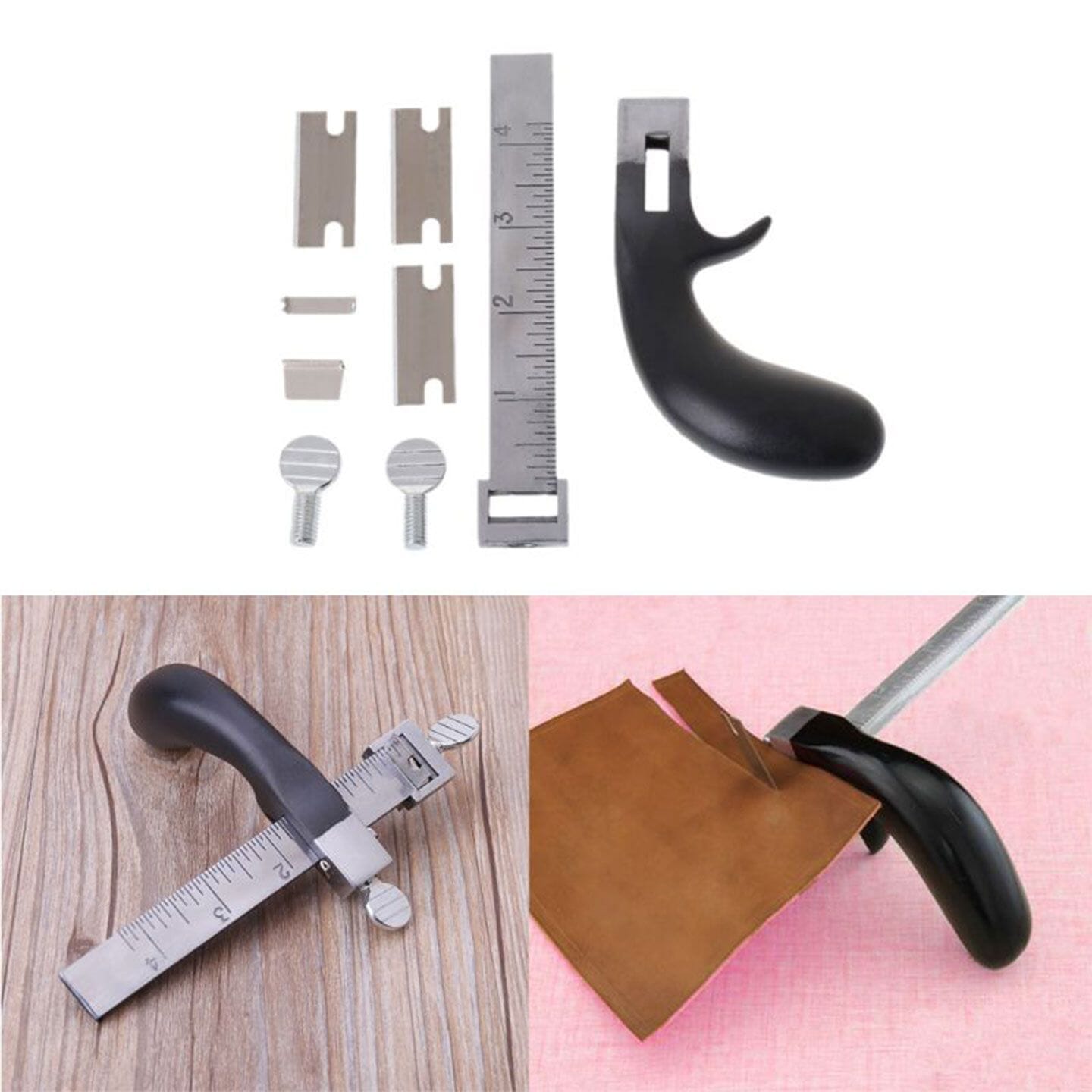 Leathercraft Adjustable Aluminum Leather Strap and Belt Draw Gauge Cutter  Set, with Replacement Blades, to Cut Leather Strips