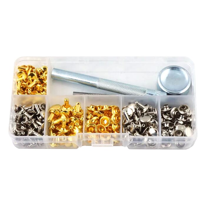 Leathercraft 120pcs Gold Silver Color Copper Rivet Fastener Installation Tool Kit, with Setter and Hole Punch, for Leatherworking