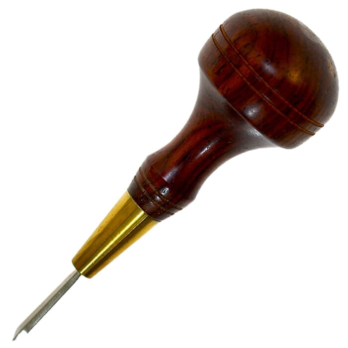 Leathercraft Tool 4mm Red Brown Diamond Point Leather Stitching Awl, with Wooden Handle, to Pierce Sewing Holes in Leatherwork