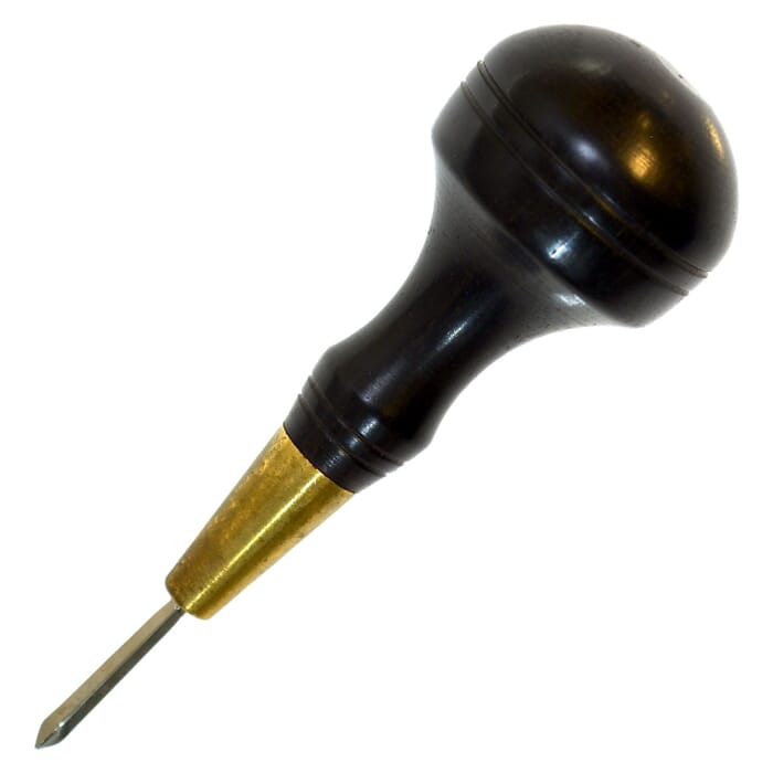 J&D Leathercraft Tool 4mm Black Brown Diamond Point Leather Stitching Awl, with Wooden Handle, to Pierce Sewing Holes in Leatherwork