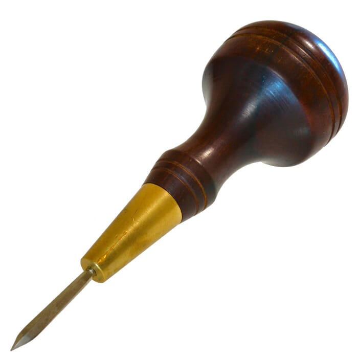 J&D Leathercraft Tool 5mm Red Brown Diamond Point Leather Stitching Awl, with Wooden Handle, to Pierce Sewing Holes in Leatherwork